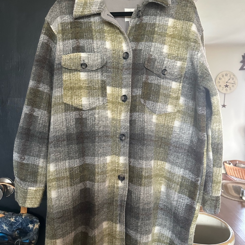 Plaid Button-Up heavy weight long Shacket